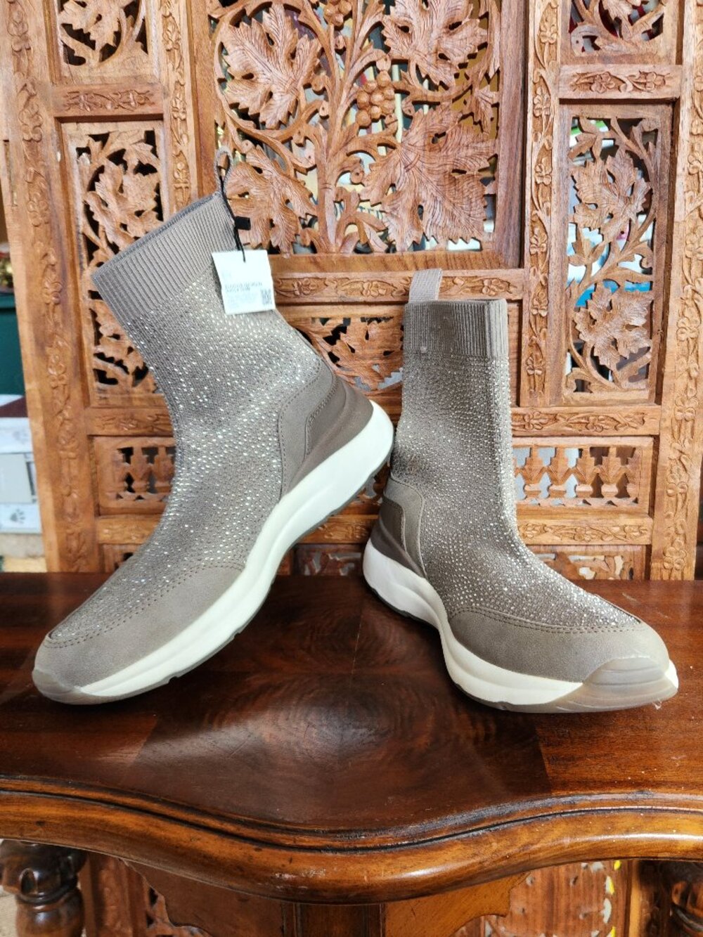 Zara Fabric Knit High Top Sneakers with Rhinestone Accents